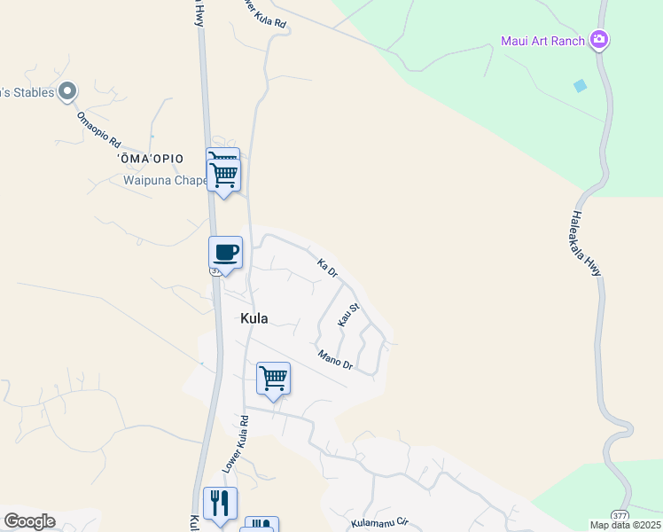 map of restaurants, bars, coffee shops, grocery stores, and more near 71 Ka Drive in Kula