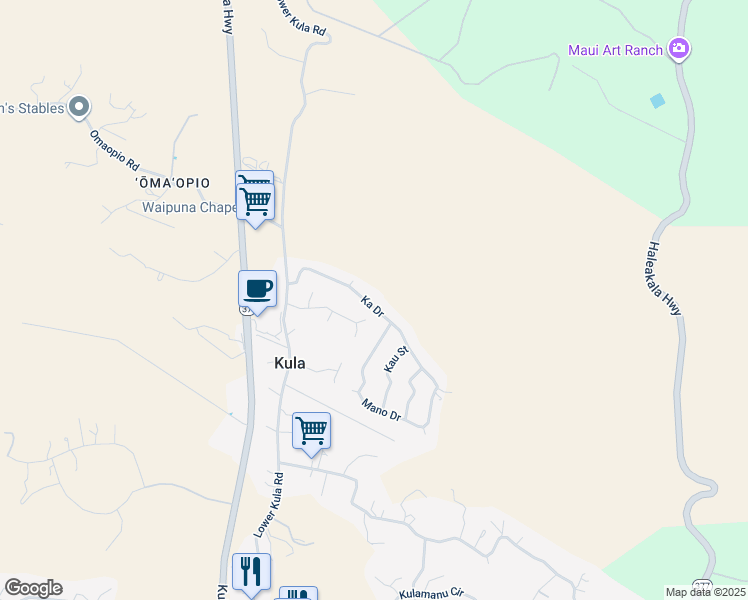 map of restaurants, bars, coffee shops, grocery stores, and more near 71 Ka Drive in Kula
