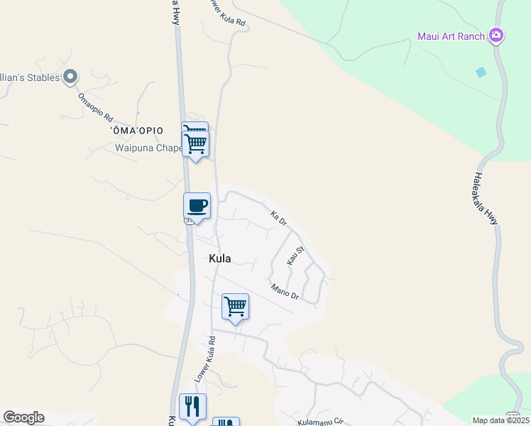 map of restaurants, bars, coffee shops, grocery stores, and more near 60 Ka Drive in Kula