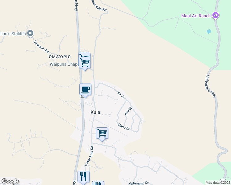 map of restaurants, bars, coffee shops, grocery stores, and more near 60 Ka Drive in Kula