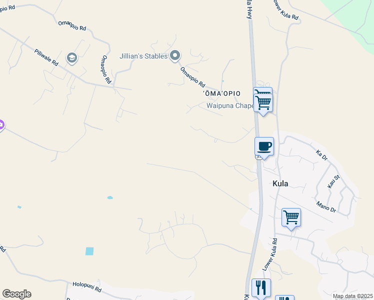 map of restaurants, bars, coffee shops, grocery stores, and more near 538 Naele Road in Kula