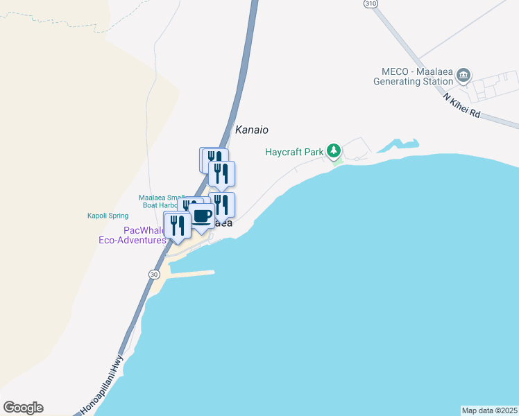 map of restaurants, bars, coffee shops, grocery stores, and more near 24 Hauoli Street in Wailuku