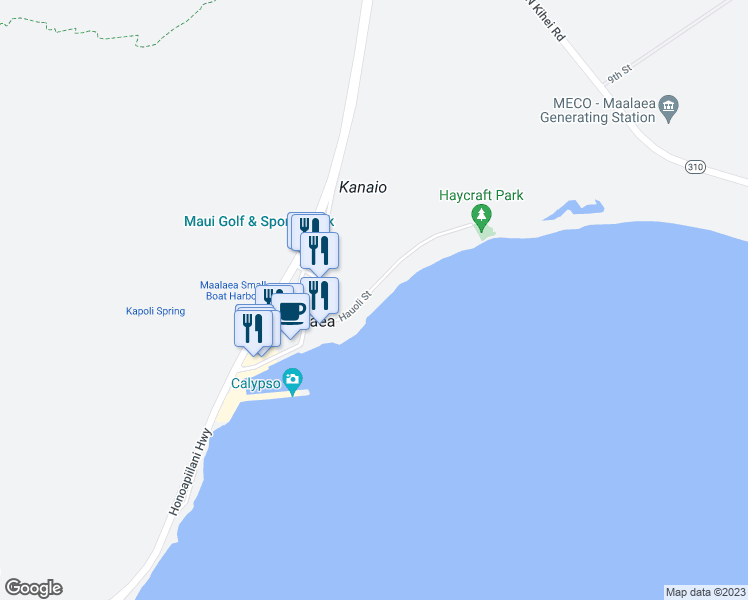 map of restaurants, bars, coffee shops, grocery stores, and more near 100 Hauoli Street in Wailuku