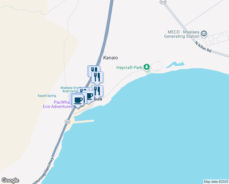 map of restaurants, bars, coffee shops, grocery stores, and more near 24 Hauoli Street in Wailuku