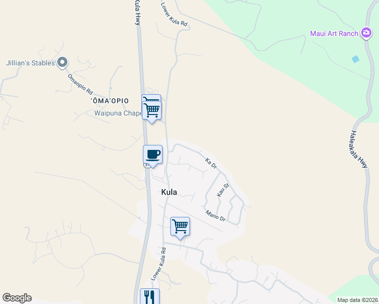 map of restaurants, bars, coffee shops, grocery stores, and more near 53 Ka Drive in Kula