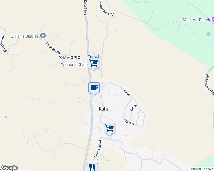 map of restaurants, bars, coffee shops, grocery stores, and more near 14 Ka Drive in Kula