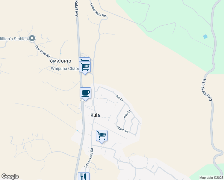 map of restaurants, bars, coffee shops, grocery stores, and more near 47 Ka Drive in Kula