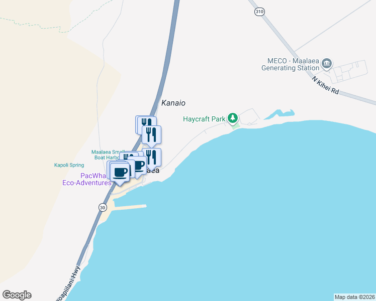 map of restaurants, bars, coffee shops, grocery stores, and more near 150 Hauoli Street in Wailuku