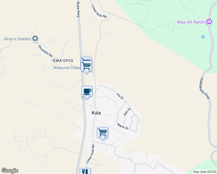 map of restaurants, bars, coffee shops, grocery stores, and more near 39 Ka Drive in Kula