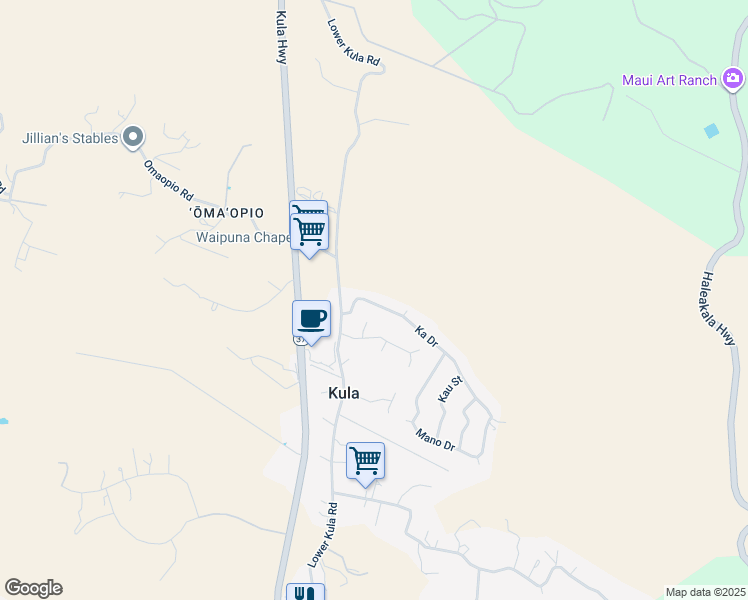 map of restaurants, bars, coffee shops, grocery stores, and more near 31 Ka Drive in Kula