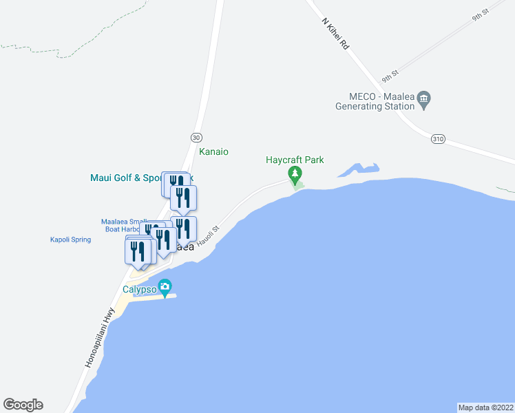 map of restaurants, bars, coffee shops, grocery stores, and more near 210 Hauoli Street in Wailuku