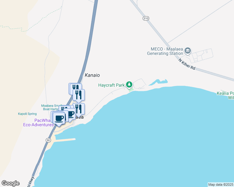 map of restaurants, bars, coffee shops, grocery stores, and more near 250 Hauoli Street in Wailuku