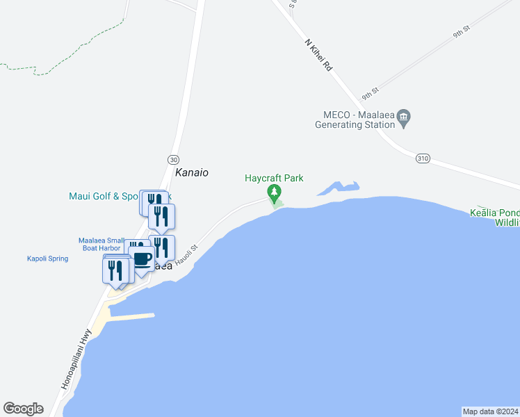 map of restaurants, bars, coffee shops, grocery stores, and more near 280 Hauoli Street in Wailuku