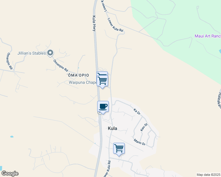 map of restaurants, bars, coffee shops, grocery stores, and more near 2 Omaopio Road in Makawao