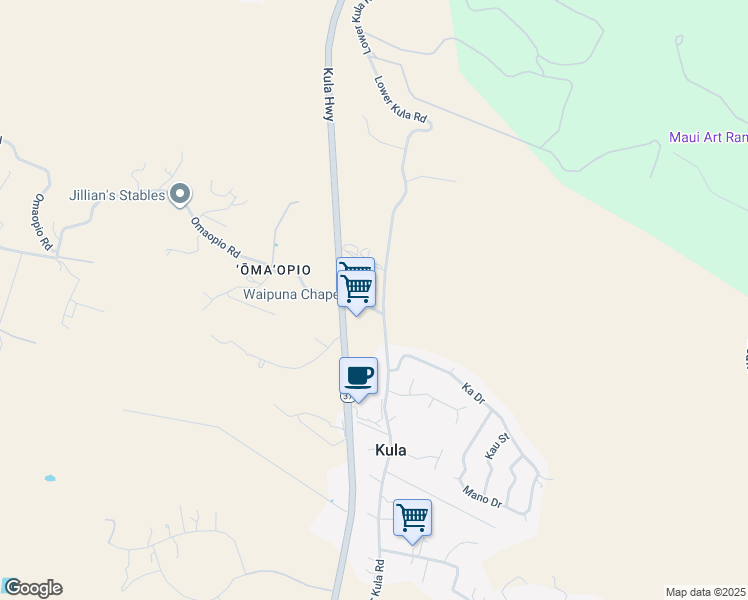map of restaurants, bars, coffee shops, grocery stores, and more near 12 Omaopio Road in Kula