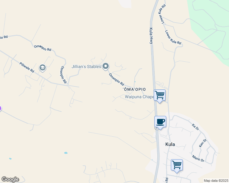 map of restaurants, bars, coffee shops, grocery stores, and more near 399 Omaopio Road in Kula
