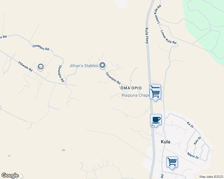 map of restaurants, bars, coffee shops, grocery stores, and more near 399 Omaopio Road in Kula