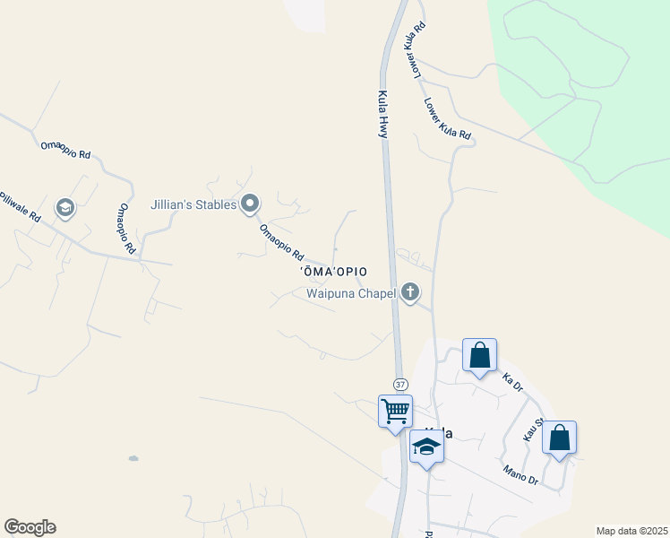 map of restaurants, bars, coffee shops, grocery stores, and more near 114 Kahala Place in Kula