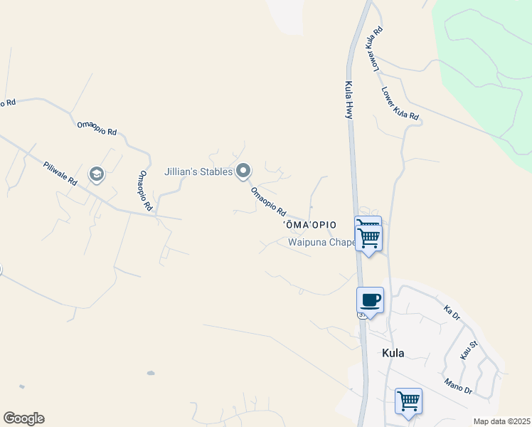 map of restaurants, bars, coffee shops, grocery stores, and more near 425 Omaopio Road in Kula