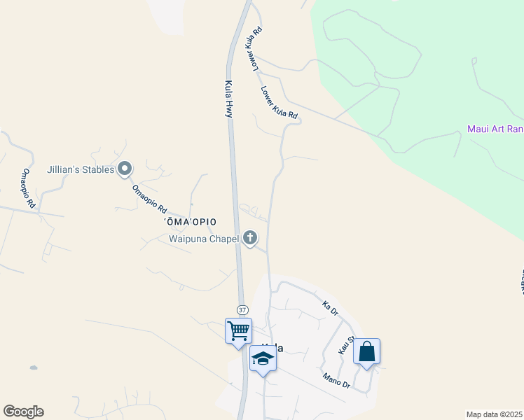 map of restaurants, bars, coffee shops, grocery stores, and more near 0 Kula Highway in Kula
