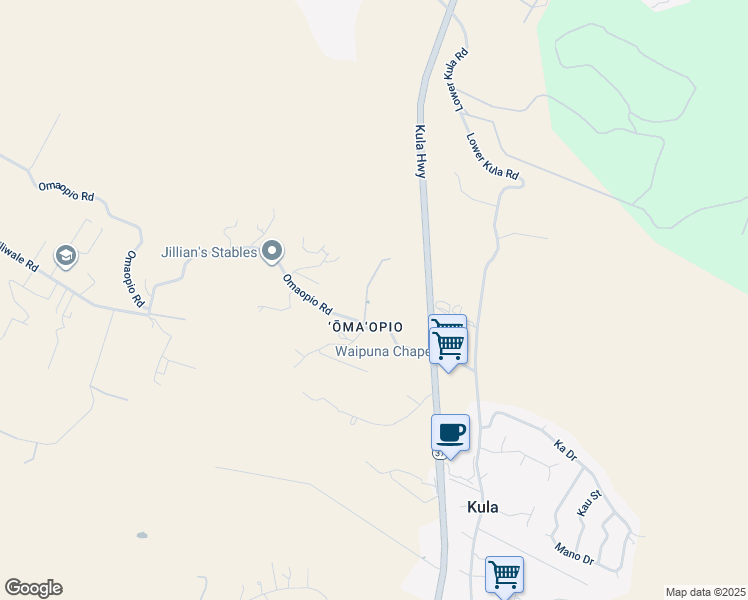 map of restaurants, bars, coffee shops, grocery stores, and more near 114 Kahala Place in Kula
