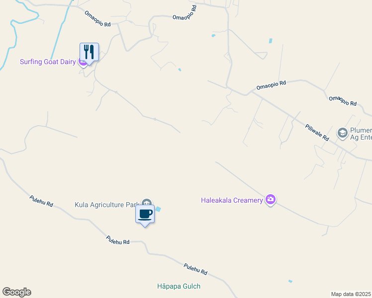 map of restaurants, bars, coffee shops, grocery stores, and more near 100 Hoomaikai Place in Kula