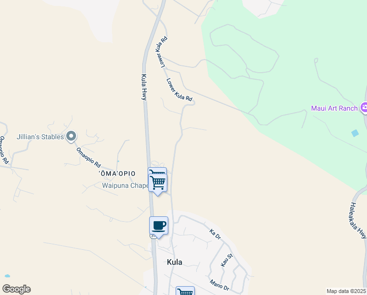 map of restaurants, bars, coffee shops, grocery stores, and more near 1297 Lower Kula Road in Kula
