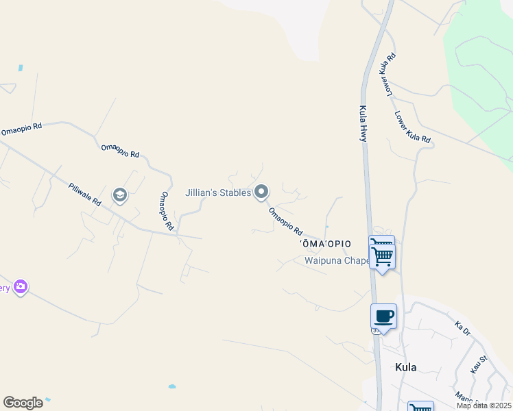 map of restaurants, bars, coffee shops, grocery stores, and more near 686 Omaopio Road in Kula