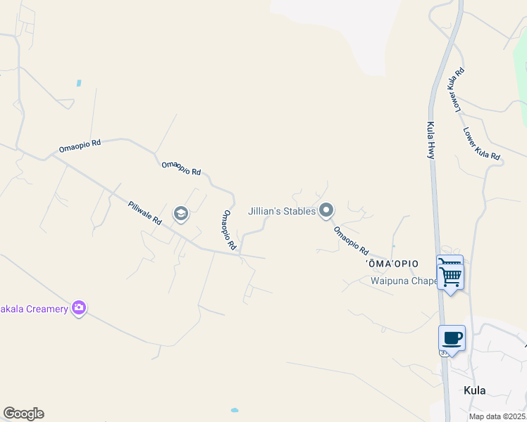 map of restaurants, bars, coffee shops, grocery stores, and more near 619 Omaopio Road in Kula