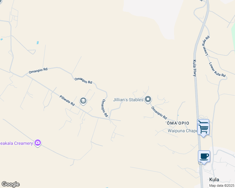 map of restaurants, bars, coffee shops, grocery stores, and more near 619 Omaopio Road in Kula