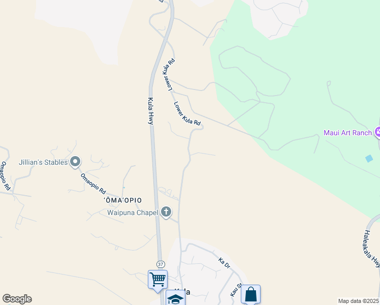 map of restaurants, bars, coffee shops, grocery stores, and more near Lower Kula Road in Maui County
