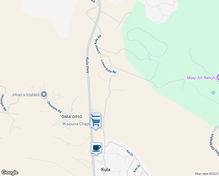 map of restaurants, bars, coffee shops, grocery stores, and more near 1297 Lower Kula Road in Kula