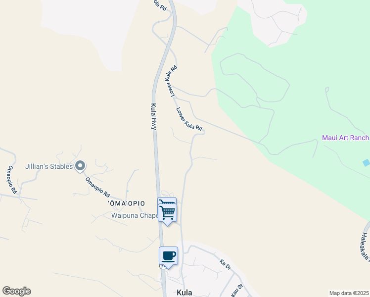 map of restaurants, bars, coffee shops, grocery stores, and more near 1257 Lower Kula Road in Kula
