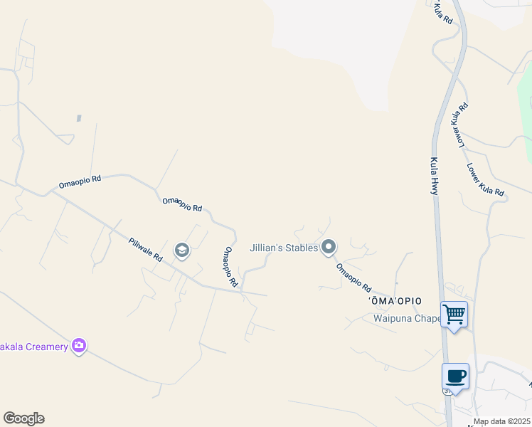 map of restaurants, bars, coffee shops, grocery stores, and more near 619 Omaopio Road in Kula
