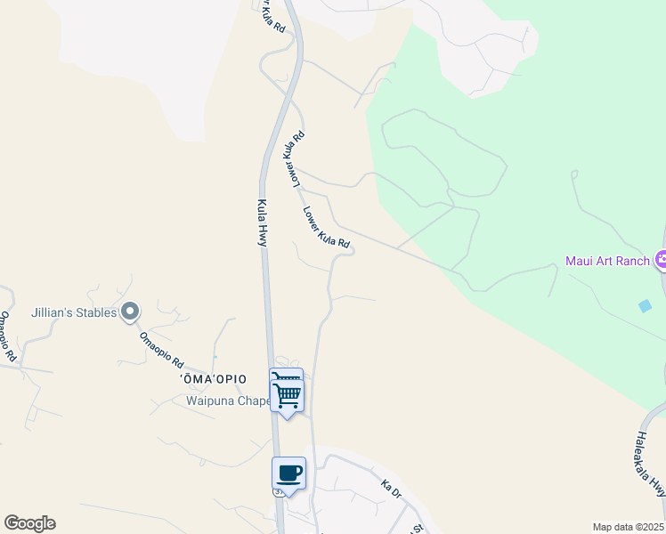 map of restaurants, bars, coffee shops, grocery stores, and more near 1257 Lower Kula Road in Kula