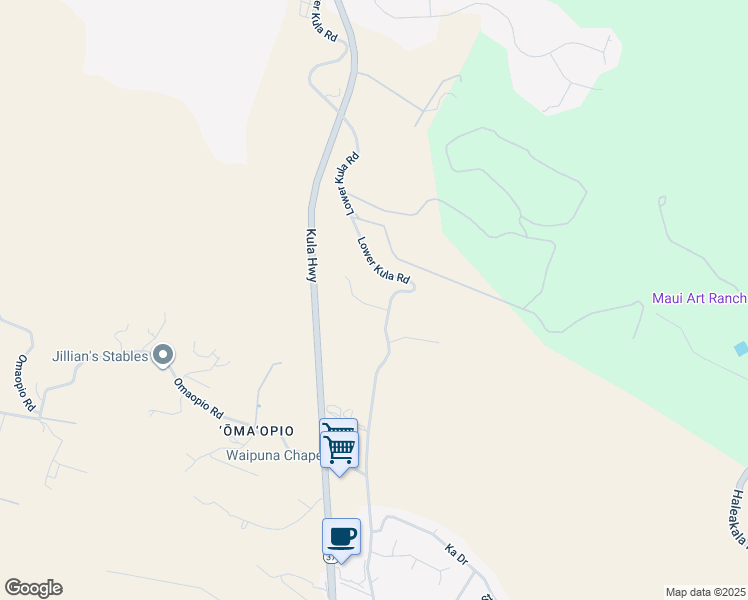 map of restaurants, bars, coffee shops, grocery stores, and more near 1257 Lower Kula Road in Kula