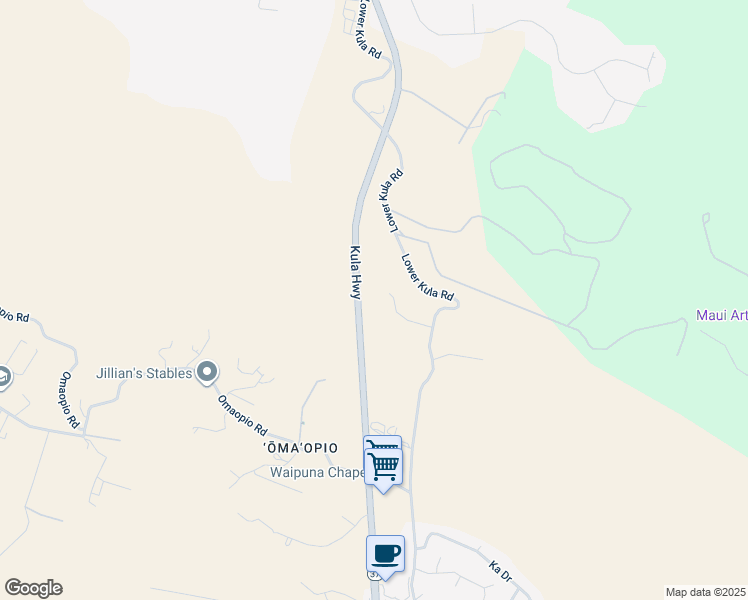map of restaurants, bars, coffee shops, grocery stores, and more near 250 Loko Maikai Place in Kula