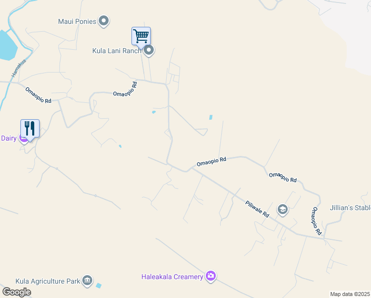map of restaurants, bars, coffee shops, grocery stores, and more near 2460 Omaopio Road in Kula