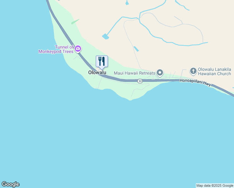map of restaurants, bars, coffee shops, grocery stores, and more near 11499 Hawaii 30 in Lahaina