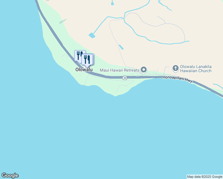 map of restaurants, bars, coffee shops, grocery stores, and more near 11505 Hawaii 30 in Lahaina