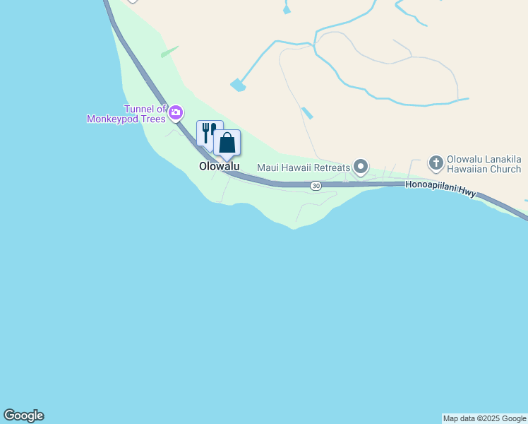map of restaurants, bars, coffee shops, grocery stores, and more near 11499 Hawaii 30 in Lahaina