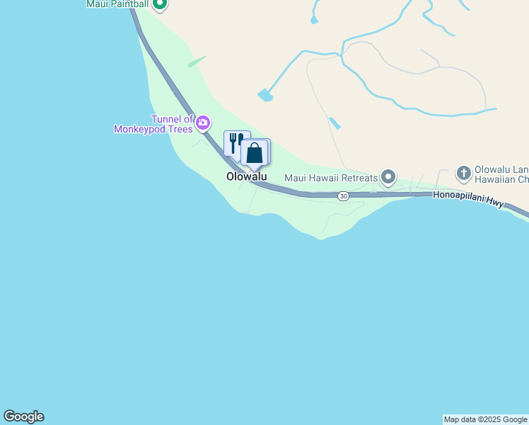 map of restaurants, bars, coffee shops, grocery stores, and more near 11485 Hawaii 30 in Lahaina