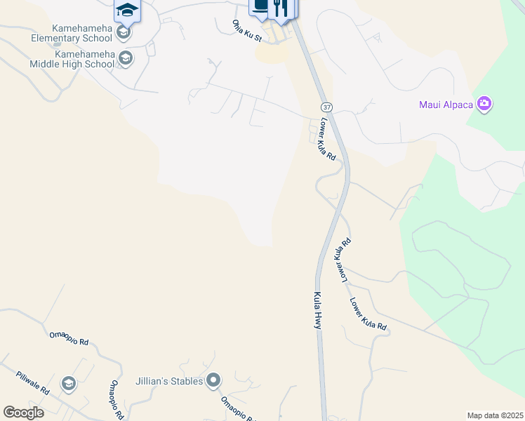 map of restaurants, bars, coffee shops, grocery stores, and more near 0 Kula Highway in Kula