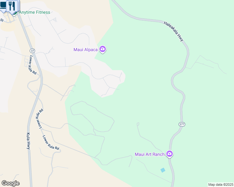 map of restaurants, bars, coffee shops, grocery stores, and more near 90 Alokele Place in Makawao