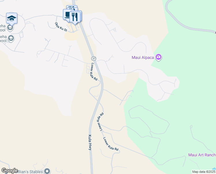 map of restaurants, bars, coffee shops, grocery stores, and more near 21 Noholoa Place in Makawao
