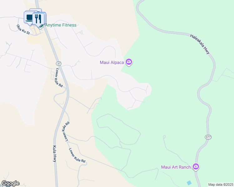 map of restaurants, bars, coffee shops, grocery stores, and more near 360 Hoopalua Drive in Makawao
