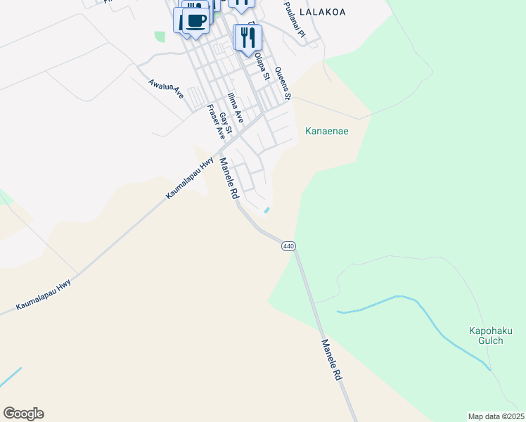 map of restaurants, bars, coffee shops, grocery stores, and more near 1578 South Ohohia Street in Lanai City