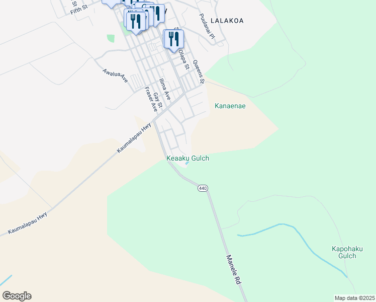 map of restaurants, bars, coffee shops, grocery stores, and more near 1561 South Hoalauna Place in Lanai City