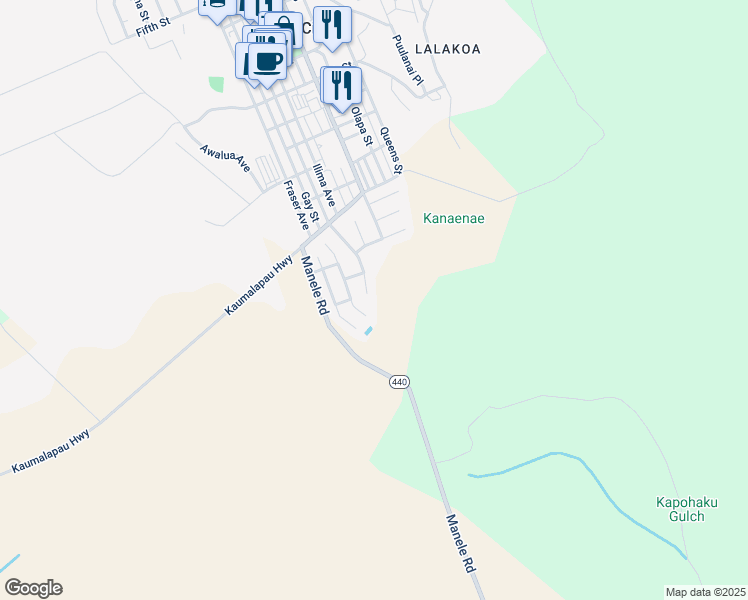 map of restaurants, bars, coffee shops, grocery stores, and more near 1539 Pakali Place in Lanai City
