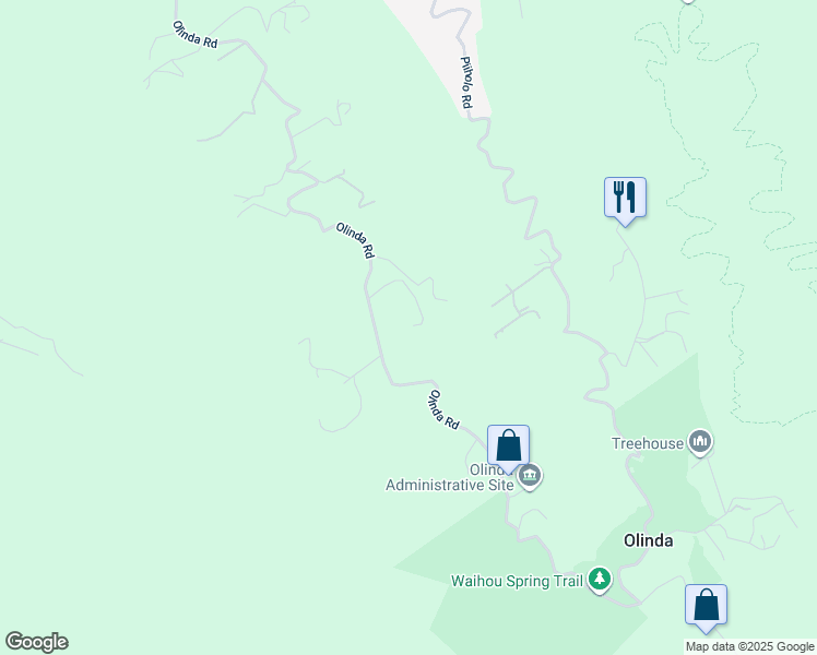 map of restaurants, bars, coffee shops, grocery stores, and more near 1955 Olinda Road in Makawao